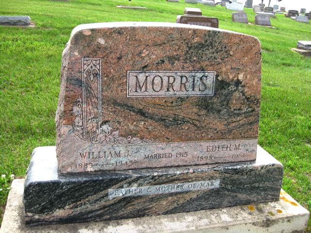 Photo of headstones/Edith M Morris nee McLennan 1895-1986 hdstn Westview cem La Porte City Iowa